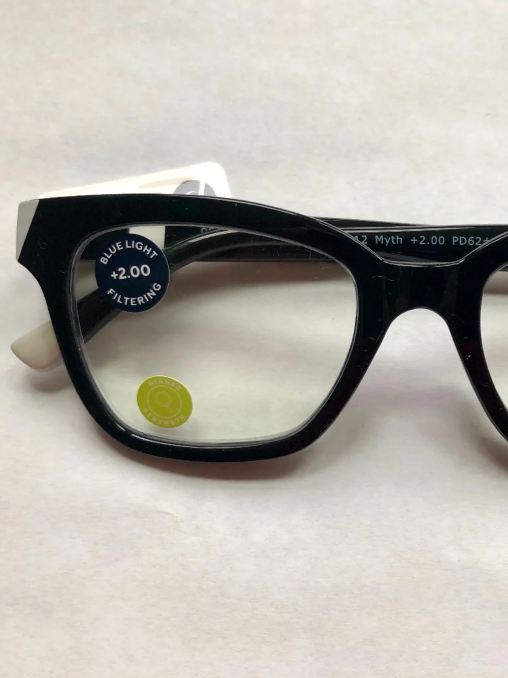 NEW Black with White Accents Peepers Blue Light Filtering +2.00 Readers